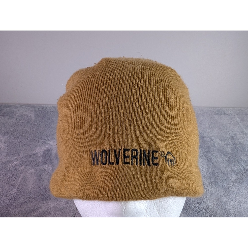 Wolverine Mens Knit Beanie Hat Tan Brown Fleece Lined Embroidered Logo One Size